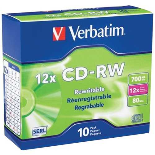 Verbatim 700mb 80-minute 4x-12x High-speed Branded Cd-rws&#44; 10 Pk VTM95156