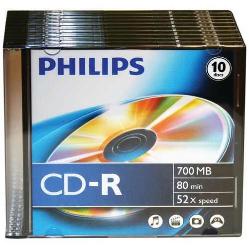 Philips 700mb 80-minute 52x Cd-rs With Slim Jewel Cases&#44; 10 Pk HOOCDR80D52N10